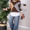 Diamond Pattern Knit Sweater Dark Brown – Bild 4