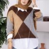 Diamond Pattern Knit Sweater Dark Brown – Bild 3