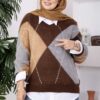 Diamond Pattern Knit Sweater Dark Brown