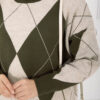 Diamond Pattern Knit Sweater Khaki – Image 4
