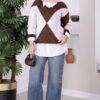 Diamond Pattern Knit Sweater Brown – Image 3