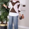 Diamond Pattern Knit Sweater Dark Brown – Bild 7