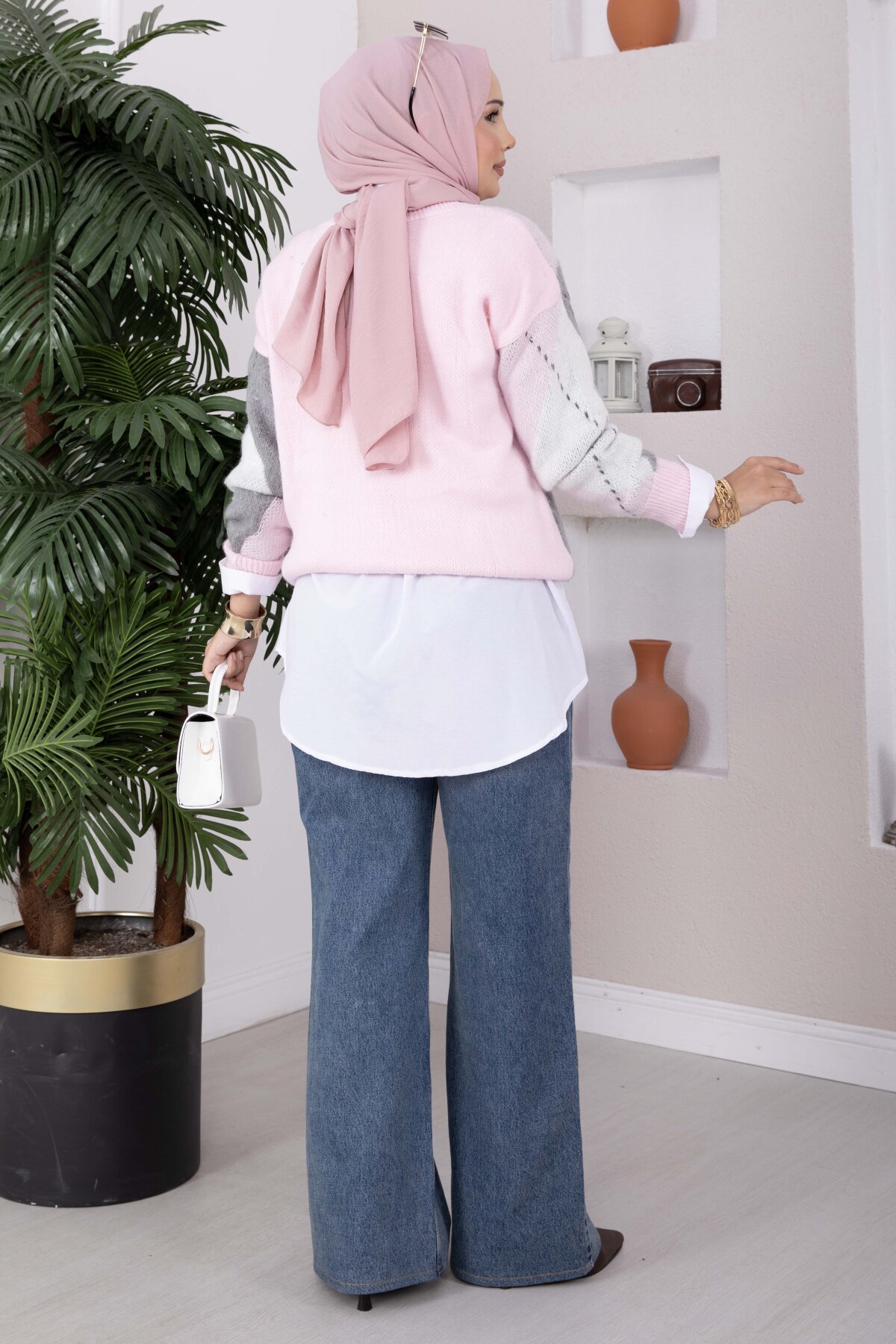 Diamond Pattern Knit Sweater Powder Pink – Bild 4
