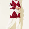 Basic Knit Tunic with Baklava Pattern Burgundy - immagine 2