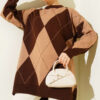 Basic Knit Tunic with Baklava Pattern Brown