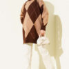 Basic Knit Tunic with Baklava Pattern Brown - Image 2