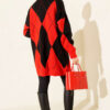 Basic Knit Tunic with Baklava Pattern Red – Bild 3