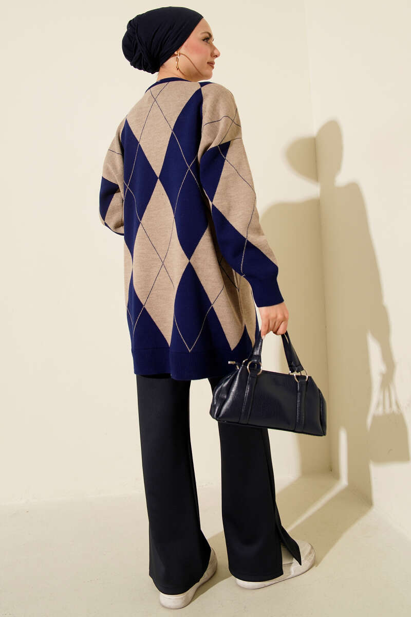 Basic Knit Tunic with Baklava Pattern Saxon Blue - immagine 3