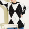 Basic Knit Tunic with Baklava Pattern Black