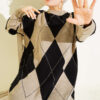 Basic Knit Tunic with Baklava Pattern Mink