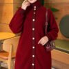 Patterned Buttoned Cardigan with Ribbed Hem Burgundy