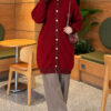 Patterned Buttoned Cardigan with Ribbed Hem Burgundy - Image 2