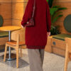 Patterned Buttoned Cardigan with Ribbed Hem Burgundy - Image 4