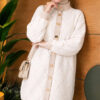 Patterned Buttoned Cardigan with Ribbed Hem Ecru