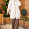 Patterned Buttoned Cardigan with Ribbed Hem Ecru - Image 2