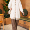 Patterned Buttoned Cardigan with Ribbed Hem Ecru - Image 3