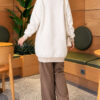 Patterned Buttoned Cardigan with Ribbed Hem Ecru - Image 4