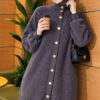 Patterned Buttoned Cardigan with Ribbed Hem Smoke