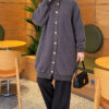 Patterned Buttoned Cardigan with Ribbed Hem Smoke – Bild 2