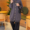 Patterned Buttoned Cardigan with Ribbed Hem Smoke – Bild 3