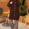 Patterned Buttoned Cardigan with Ribbed Hem Brown – Bild 2
