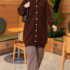 Patterned Buttoned Cardigan with Ribbed Hem Brown – Bild 3