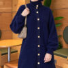 Patterned Buttoned Cardigan with Ribbed Hem Navy Blue