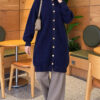 Patterned Buttoned Cardigan with Ribbed Hem Navy Blue - Imagen 2