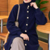 Patterned Buttoned Cardigan with Ribbed Hem Navy Blue - Imagen 3