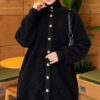 Patterned Buttoned Cardigan with Ribbed Hem Black