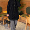 Patterned Buttoned Cardigan with Ribbed Hem Black - الصورة 2