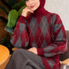 Honeycomb Pattern Knit Two-Piece Set Burgundy - Image 3