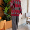 Honeycomb Pattern Knit Two-Piece Set Burgundy - Image 4