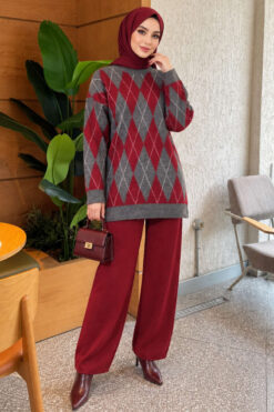 Honeycomb Pattern Knit Two-Piece Set Smoke