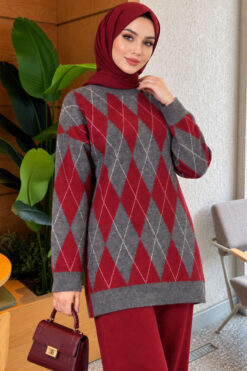 Alternative view of Honeycomb Pattern Knit Two-Piece Set Smoke
