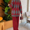 Honeycomb Pattern Knit Two-Piece Set Smoke - Image 4