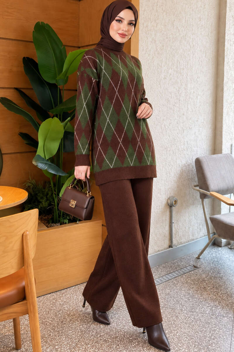 Sleeveless Top and Trousers Set in French Terry Fabric Brown - Imagen 5