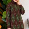 Honeycomb Pattern Knit Two-Piece Set Brown - Image 2