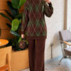 Honeycomb Pattern Knit Two-Piece Set Brown - Image 4