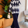 Honeycomb Pattern Knit Two-Piece Set Navy Blue - Image 3