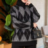 Honeycomb Pattern Knit Two-Piece Set Black - Image 2