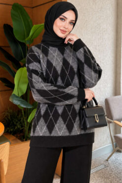 Alternative view of Honeycomb Pattern Knit Two-Piece Set Black