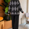Honeycomb Pattern Knit Two-Piece Set Black - Image 4