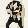 Honeycomb Pattern French Terry Knit Tunic Black