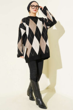 Alternative view of Honeycomb Pattern French Terry Knit Tunic Black