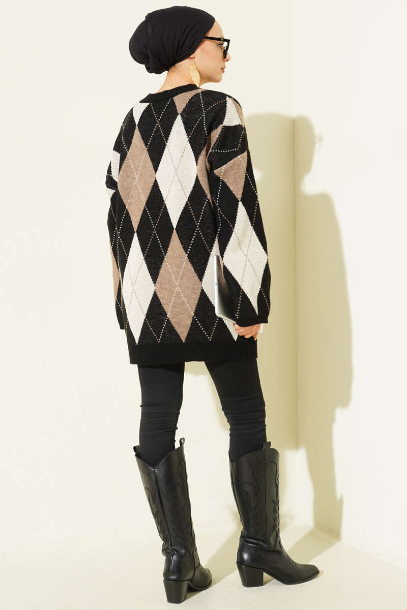 Honeycomb Pattern French Terry Knit Tunic Black – Bild 3