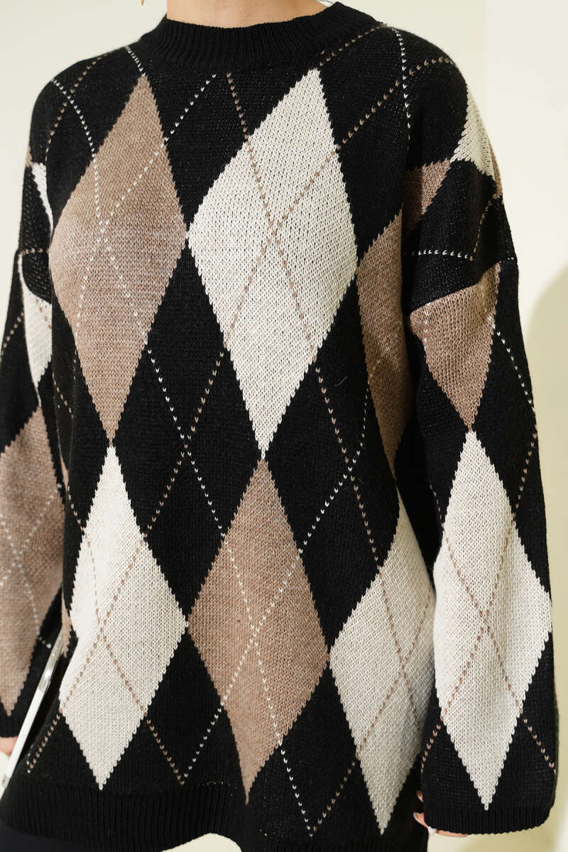 Honeycomb Pattern French Terry Knit Tunic Black – Bild 4