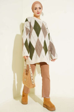 Alternative view of Honeycomb Pattern French Terry Knit Tunic Beige