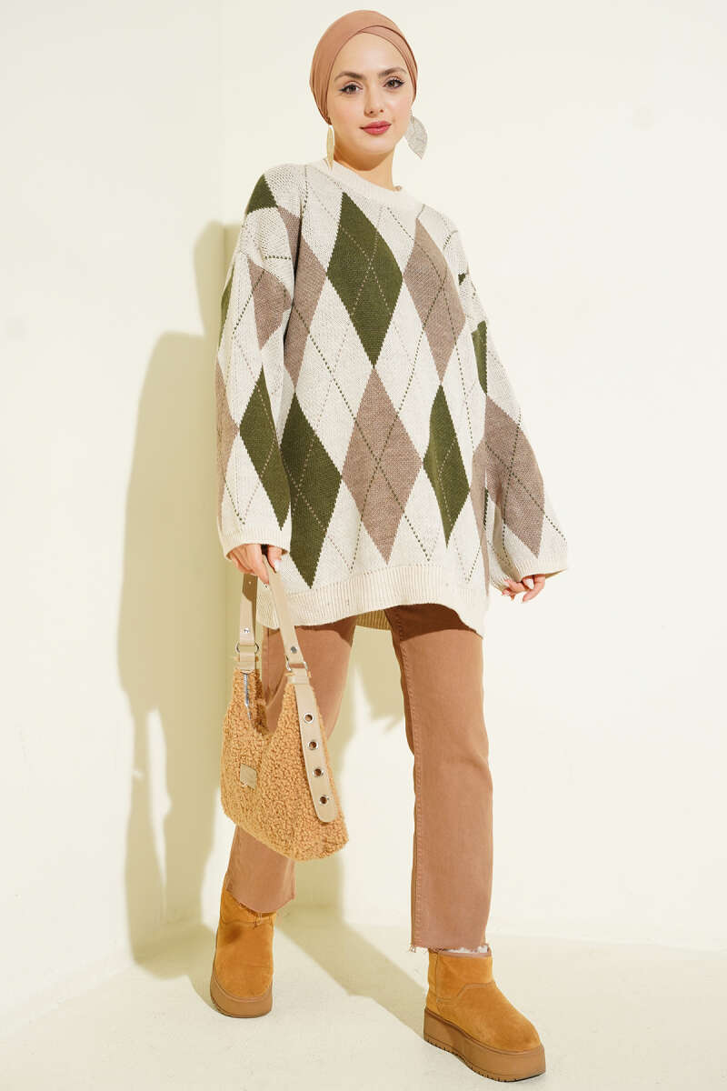 Honeycomb Pattern French Terry Knit Tunic Beige - الصورة 2