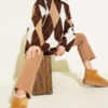 Honeycomb Pattern French Terry Knit Tunic Brown